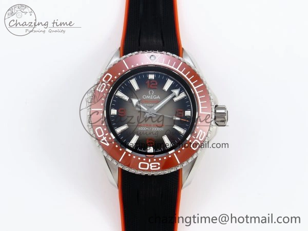 SEAMASTER PLANET OCEAN 6000M ULTRA DEEP 45.5MM SS TF 1:1 BEST EDITION GRAY DIAL ORANGE BEZEL ON RUBBER STRAP A2824