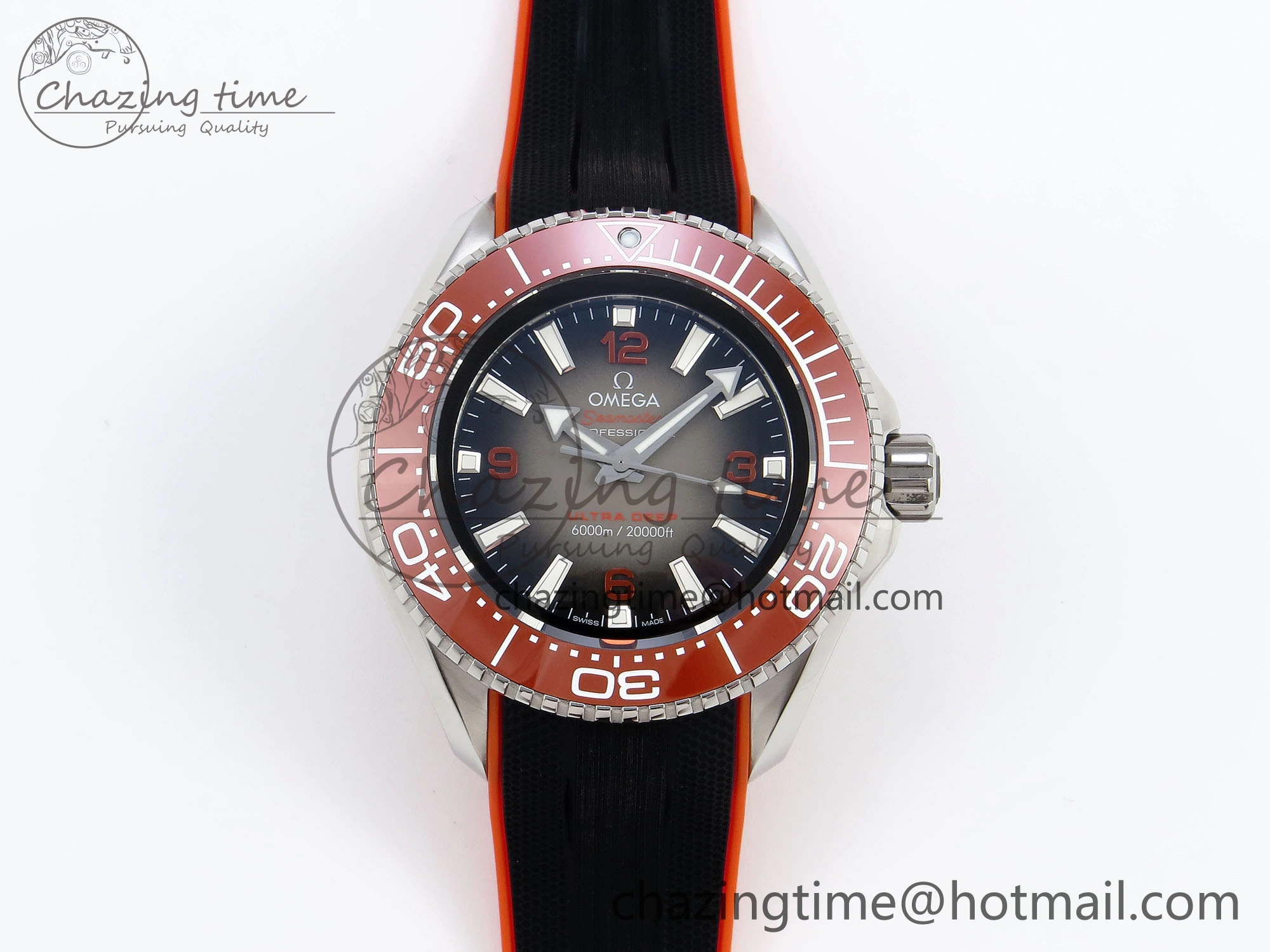 SEAMASTER PLANET OCEAN 6000M ULTRA DEEP 45.5MM SS TF 1:1 BEST EDITION GRAY DIAL ORANGE BEZEL ON RUBBER STRAP A2824