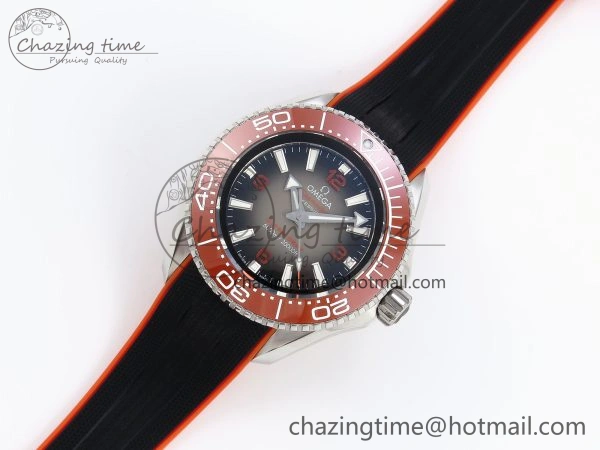 SEAMASTER PLANET OCEAN 6000M ULTRA DEEP 45.5MM SS TF 1:1 BEST EDITION GRAY DIAL ORANGE BEZEL ON RUBBER STRAP A2824