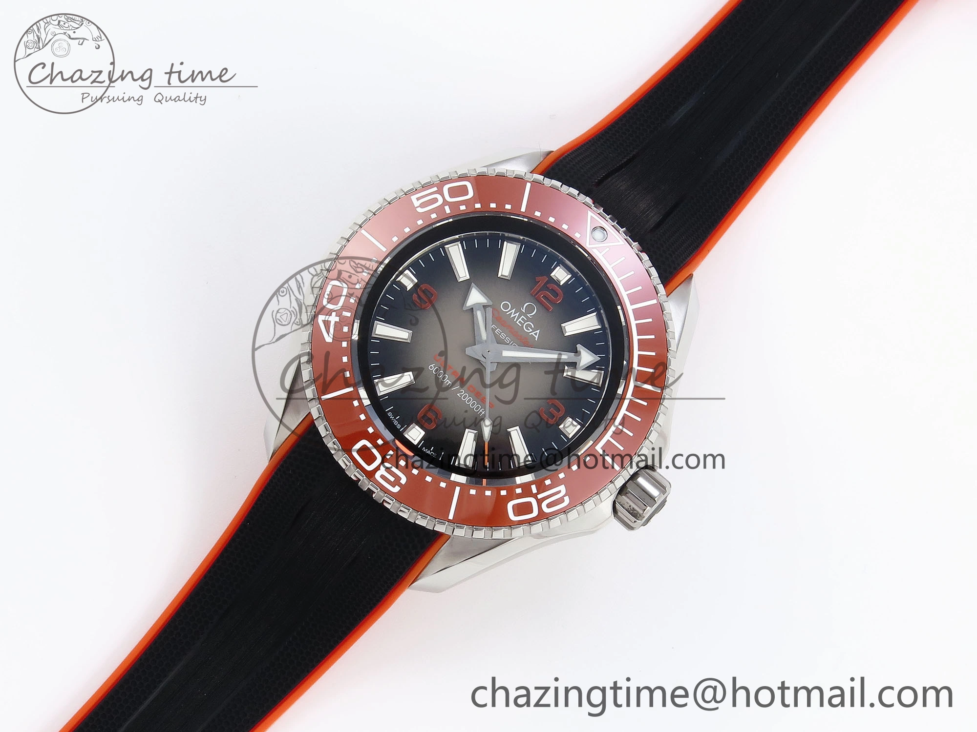 SEAMASTER PLANET OCEAN 6000M ULTRA DEEP 45.5MM SS TF 1:1 BEST EDITION GRAY DIAL ORANGE BEZEL ON RUBBER STRAP A2824
