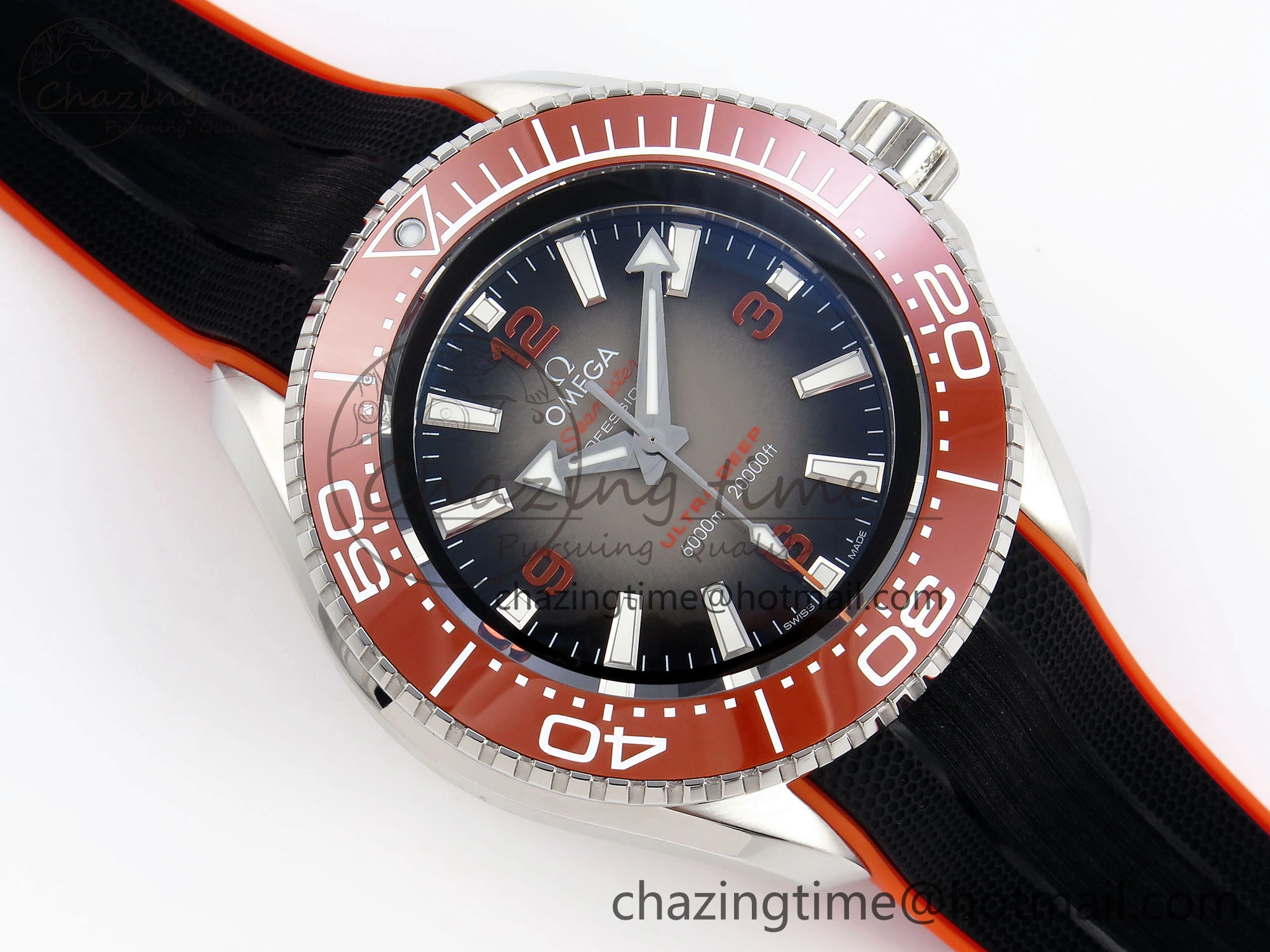 SEAMASTER PLANET OCEAN 6000M ULTRA DEEP 45.5MM SS TF 1:1 BEST EDITION GRAY DIAL ORANGE BEZEL ON RUBBER STRAP A2824