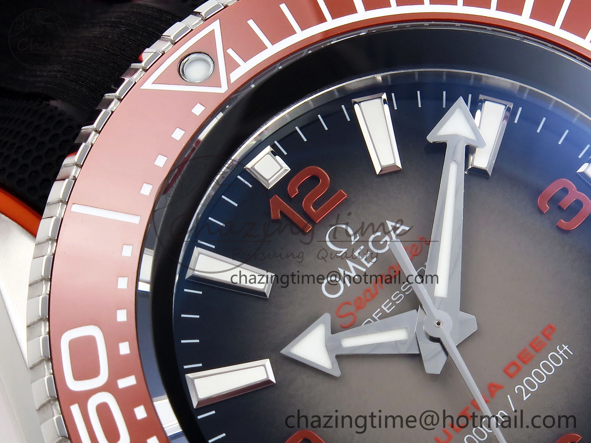 SEAMASTER PLANET OCEAN 6000M ULTRA DEEP 45.5MM SS TF 1:1 BEST EDITION GRAY DIAL ORANGE BEZEL ON RUBBER STRAP A2824