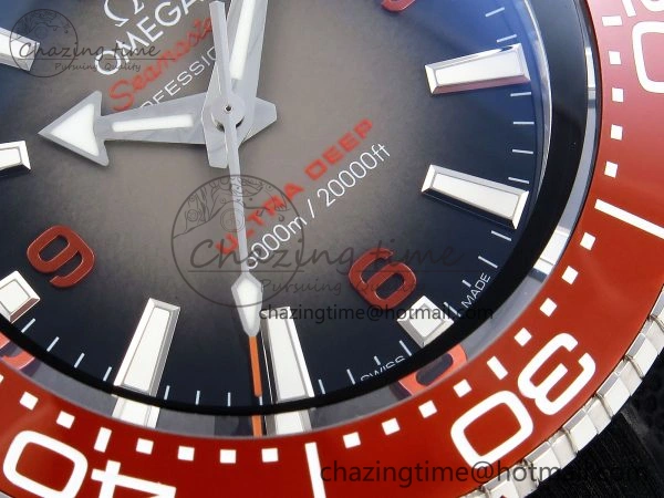 SEAMASTER PLANET OCEAN 6000M ULTRA DEEP 45.5MM SS TF 1:1 BEST EDITION GRAY DIAL ORANGE BEZEL ON RUBBER STRAP A2824