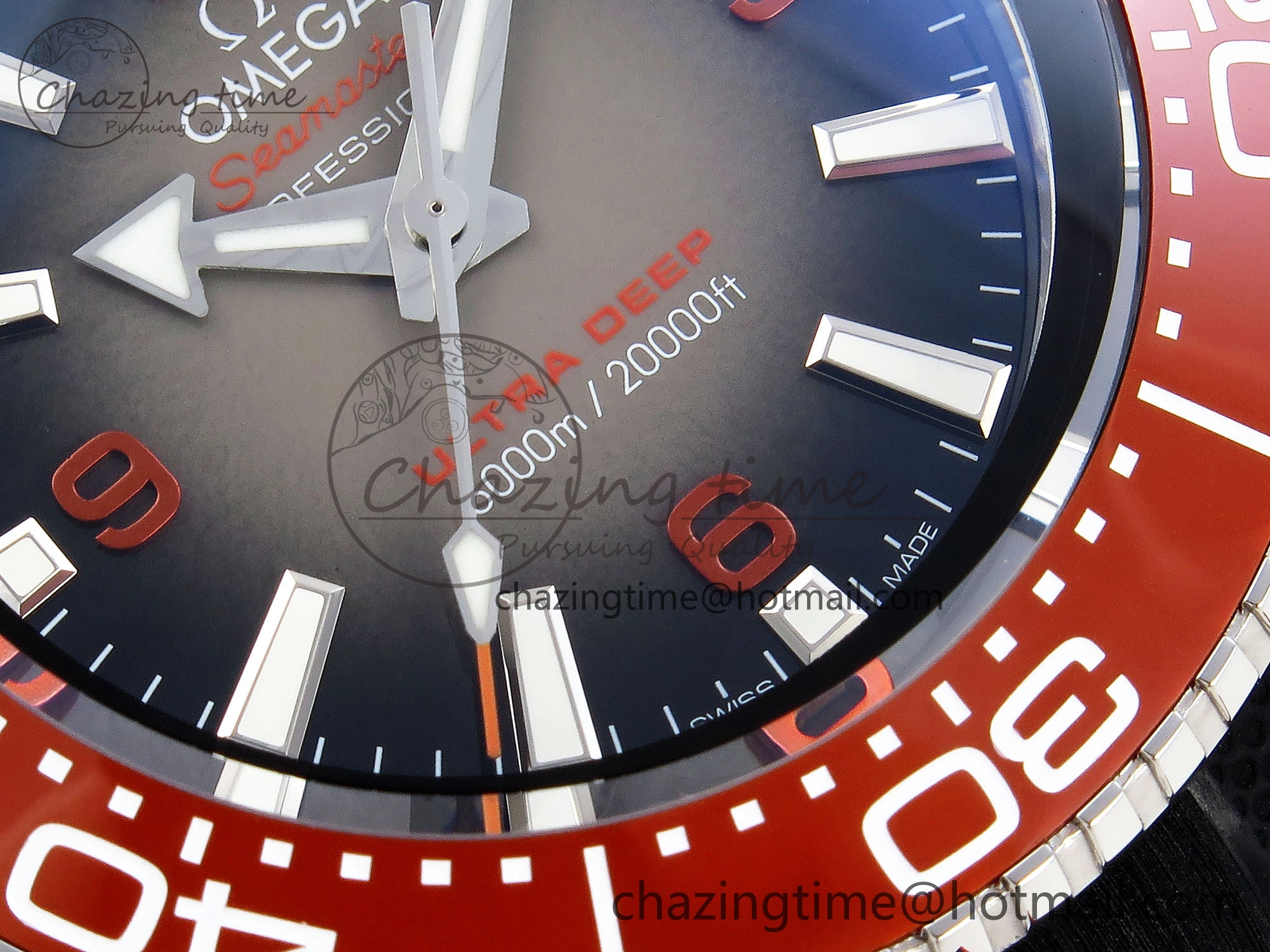 SEAMASTER PLANET OCEAN 6000M ULTRA DEEP 45.5MM SS TF 1:1 BEST EDITION GRAY DIAL ORANGE BEZEL ON RUBBER STRAP A2824