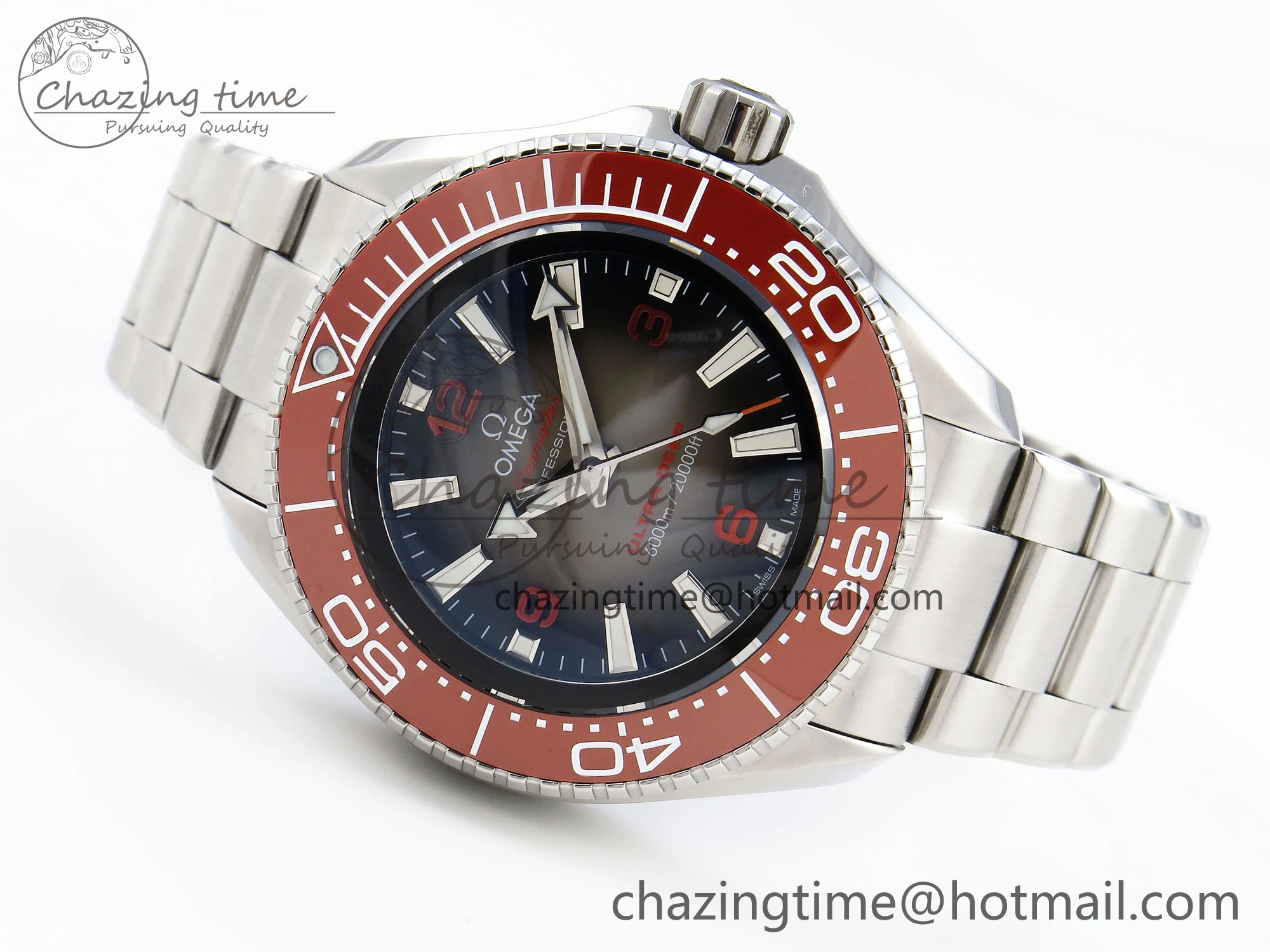 SEAMASTER PLANET OCEAN 6000M ULTRA DEEP 45.5MM SS TF 1:1 BEST EDITION GRAY DIAL ORANGE BEZEL ON SS BRACELET A2824