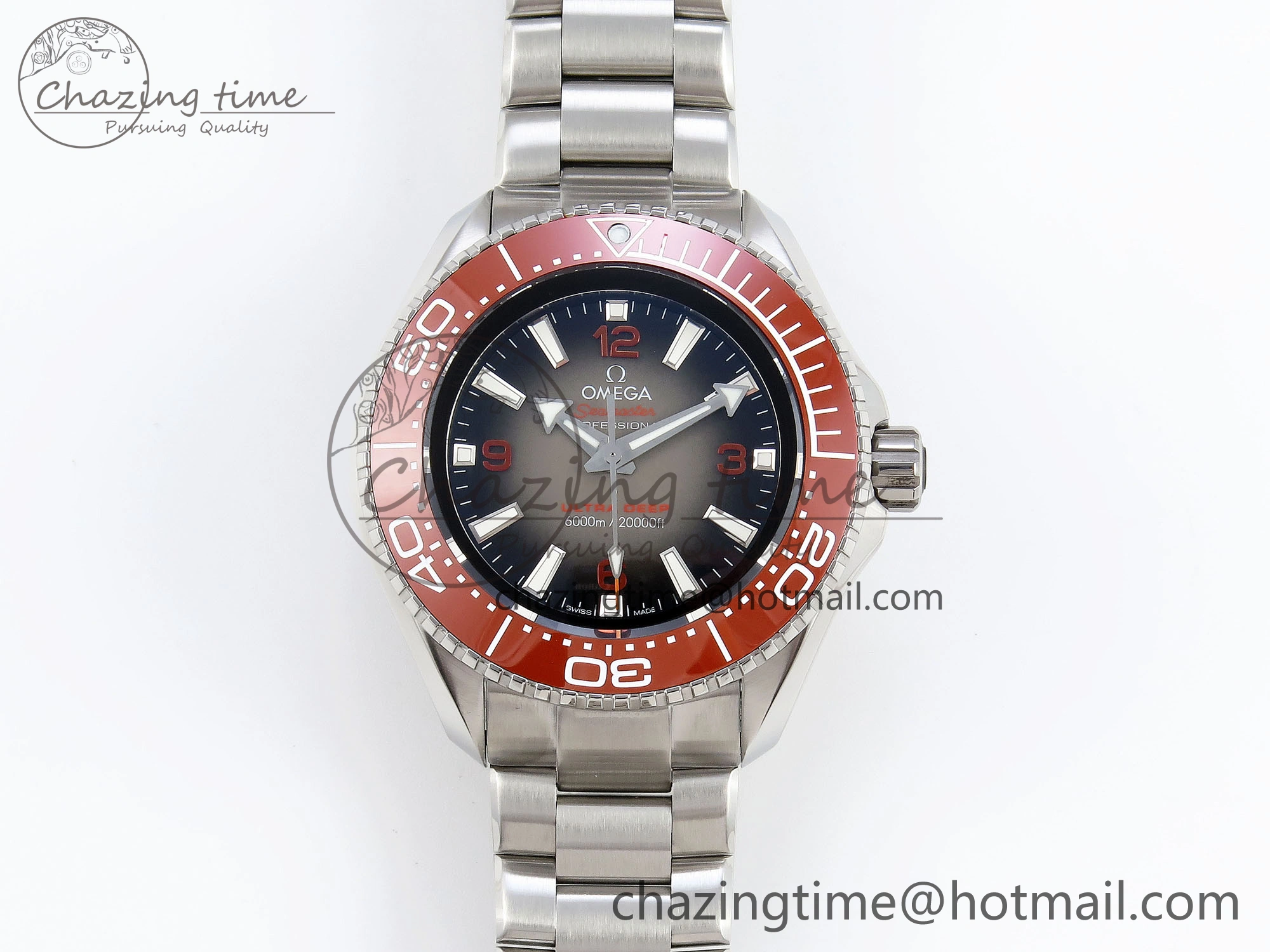 SEAMASTER PLANET OCEAN 6000M ULTRA DEEP 45.5MM SS TF 1:1 BEST EDITION GRAY DIAL ORANGE BEZEL ON SS BRACELET A2824