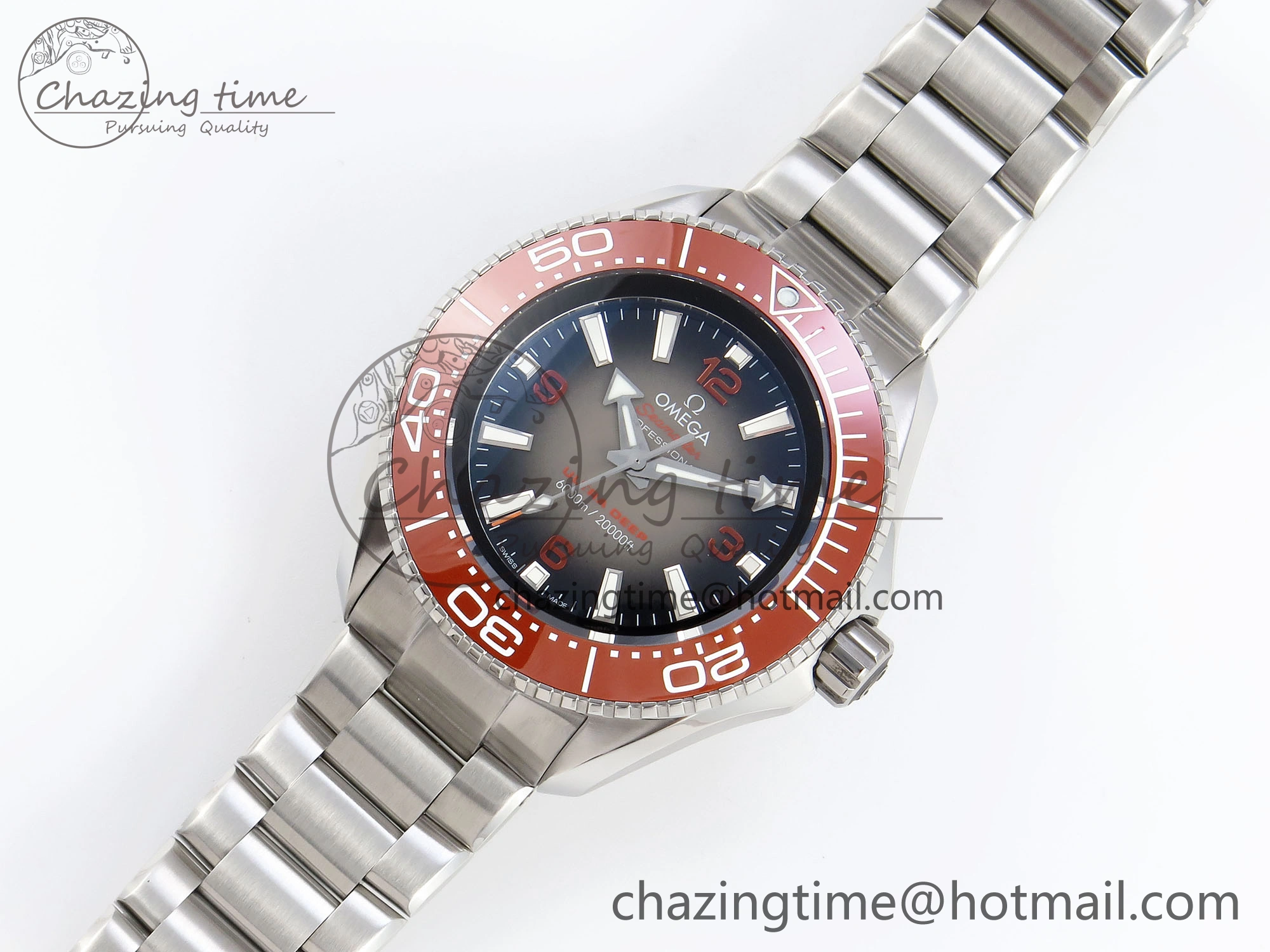 SEAMASTER PLANET OCEAN 6000M ULTRA DEEP 45.5MM SS TF 1:1 BEST EDITION GRAY DIAL ORANGE BEZEL ON SS BRACELET A2824