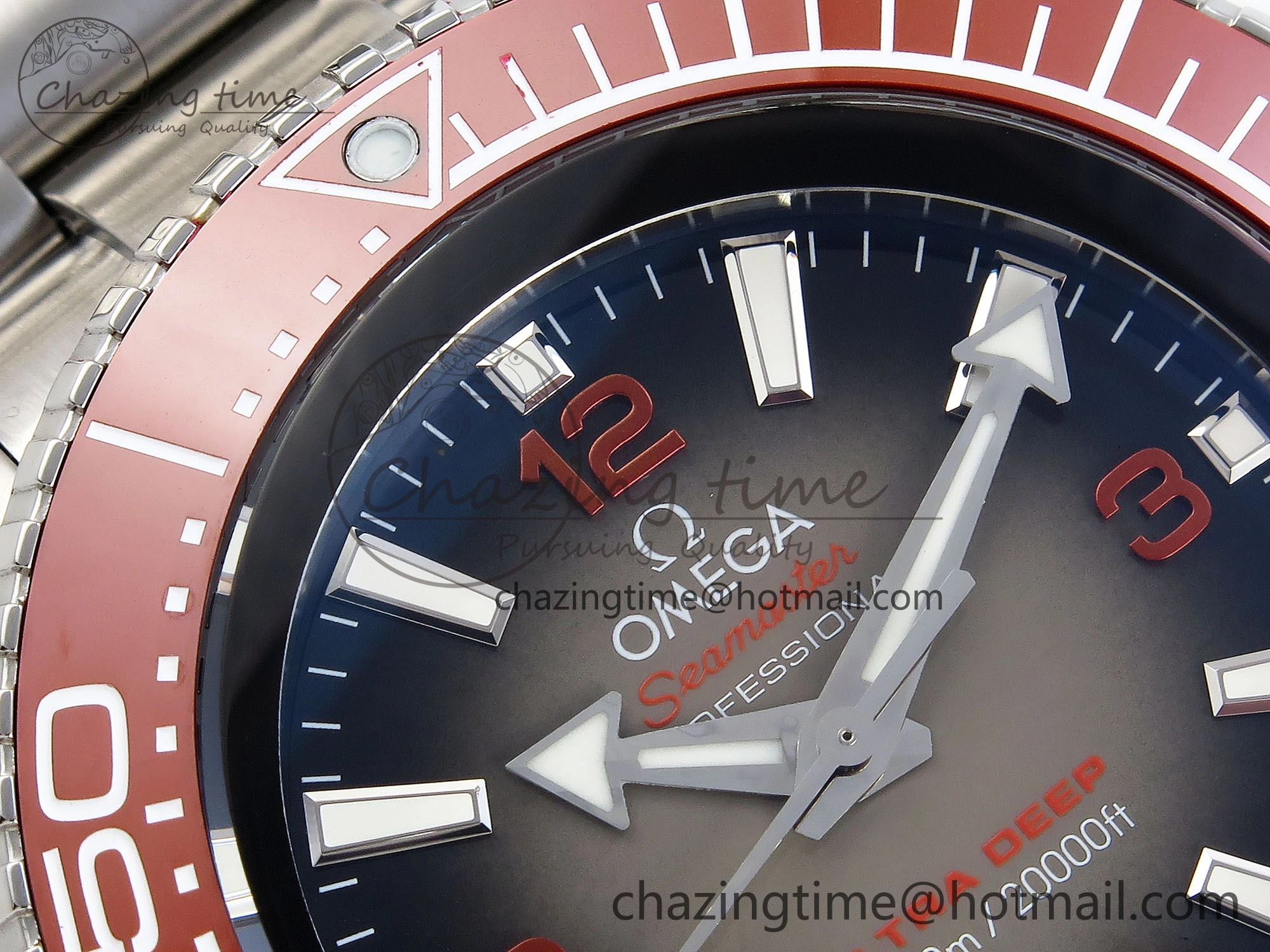 SEAMASTER PLANET OCEAN 6000M ULTRA DEEP 45.5MM SS TF 1:1 BEST EDITION GRAY DIAL ORANGE BEZEL ON SS BRACELET A2824