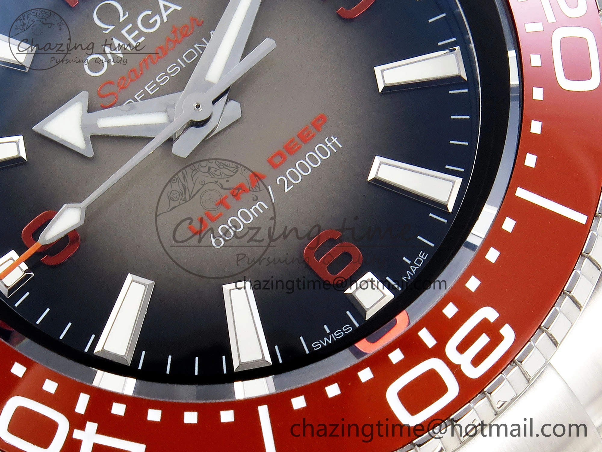 SEAMASTER PLANET OCEAN 6000M ULTRA DEEP 45.5MM SS TF 1:1 BEST EDITION GRAY DIAL ORANGE BEZEL ON SS BRACELET A2824