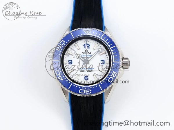SEAMASTER PLANET OCEAN 6000M ULTRA DEEP 45.5MM SS TF 1:1 BEST EDITION WHITE DIAL BLUE BEZEL ON RUBBER STRAP A2824