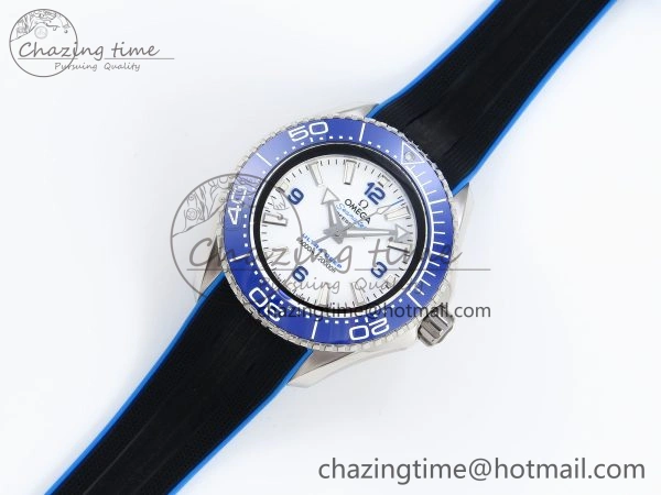 SEAMASTER PLANET OCEAN 6000M ULTRA DEEP 45.5MM SS TF 1:1 BEST EDITION WHITE DIAL BLUE BEZEL ON RUBBER STRAP A2824