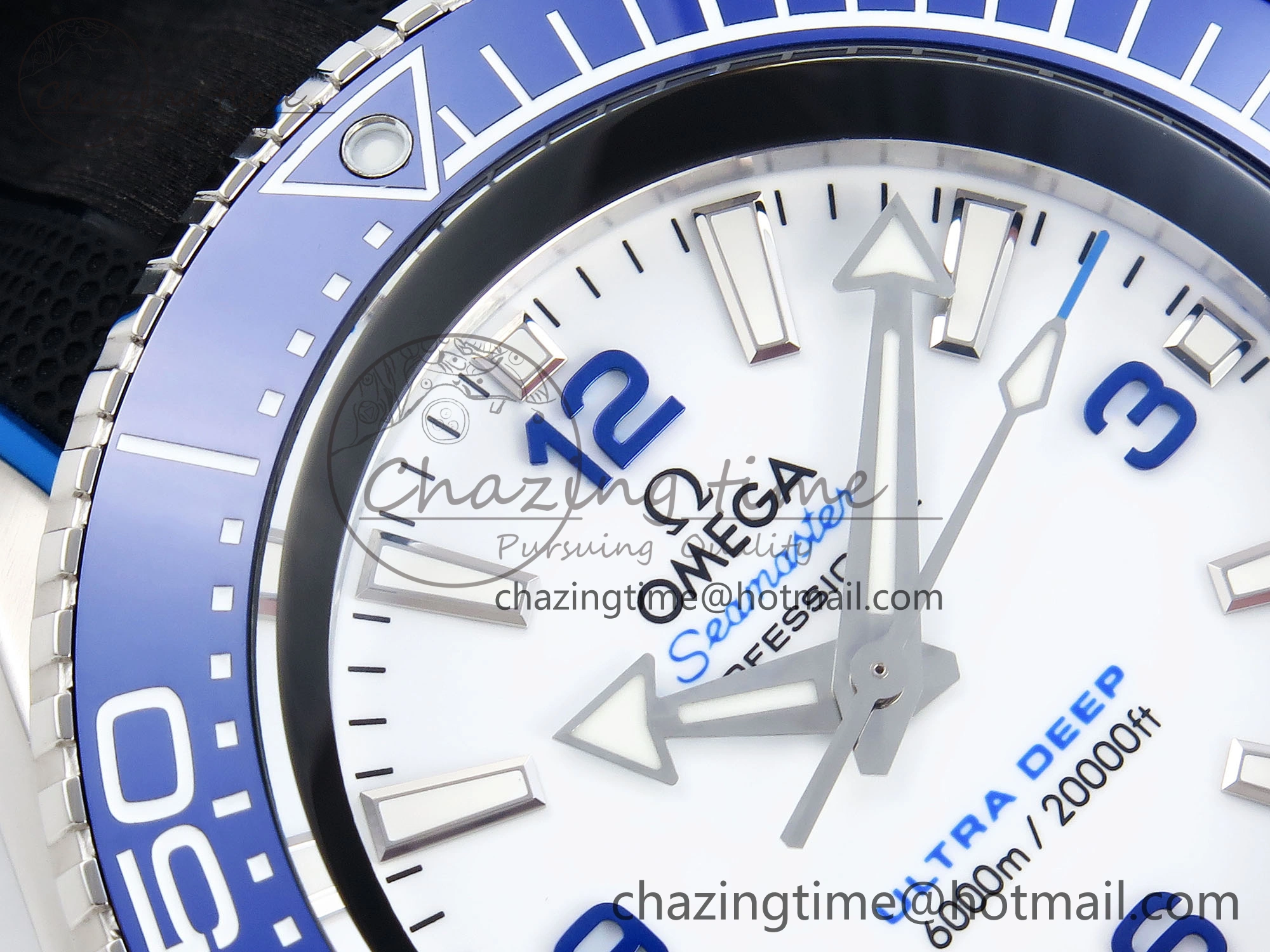 SEAMASTER PLANET OCEAN 6000M ULTRA DEEP 45.5MM SS TF 1:1 BEST EDITION WHITE DIAL BLUE BEZEL ON RUBBER STRAP A2824