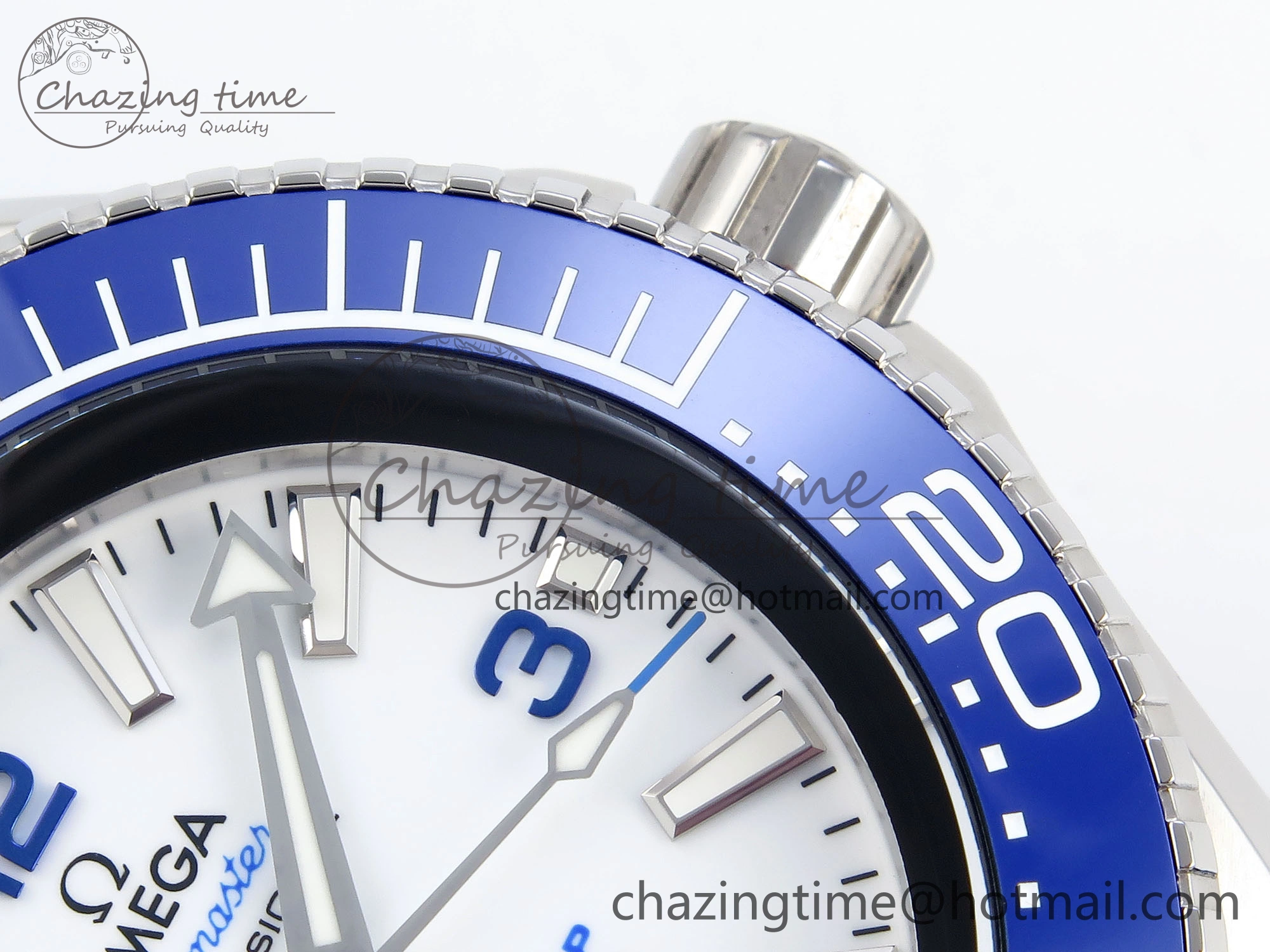 SEAMASTER PLANET OCEAN 6000M ULTRA DEEP 45.5MM SS TF 1:1 BEST EDITION WHITE DIAL BLUE BEZEL ON RUBBER STRAP A2824
