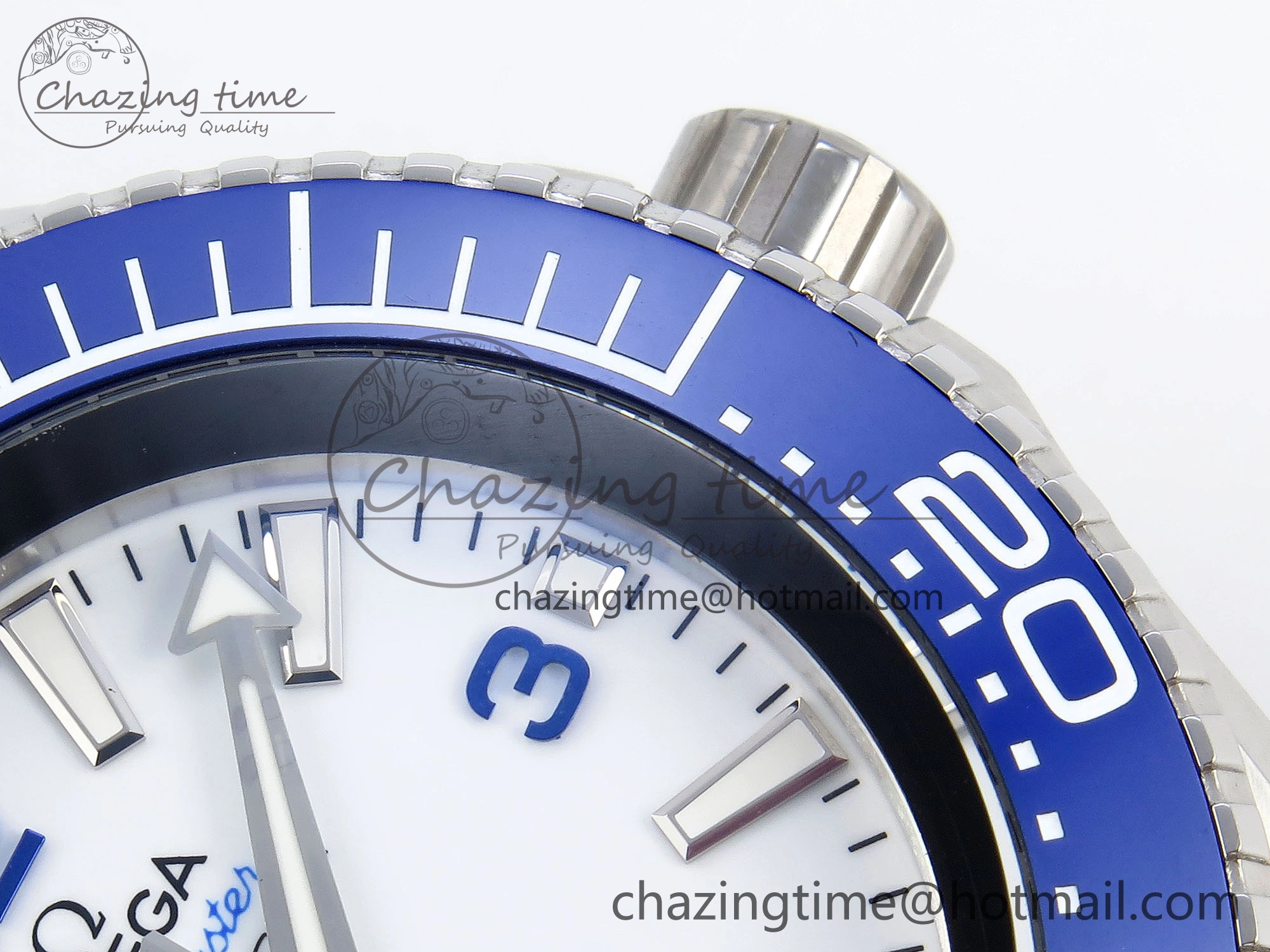 SEAMASTER PLANET OCEAN 6000M ULTRA DEEP 45.5MM SS TF 1:1 BEST EDITION WHITE DIAL BLUE BEZEL ON SS BRACELET A2824