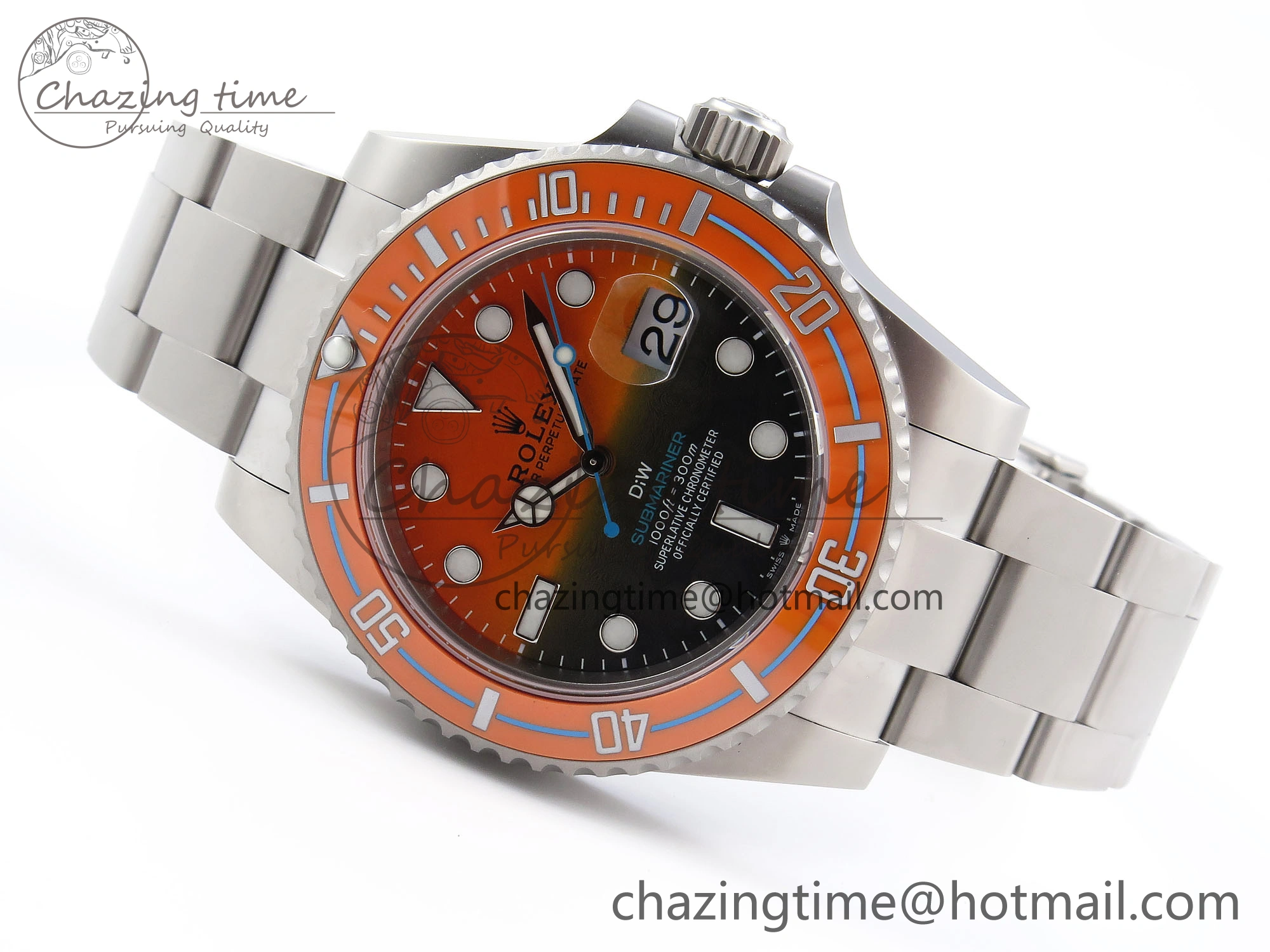 SUBMARINER DIW SANDBLASTED VSF 1:1 BEST EDITION ORANGE CERAMIC BEZEL ORANGE BLACK DIAL ON SS BRACELET VS3135