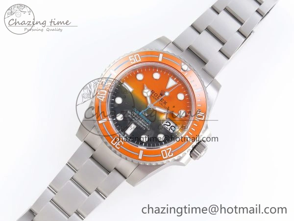 SUBMARINER DIW SANDBLASTED VSF 1:1 BEST EDITION ORANGE CERAMIC BEZEL ORANGE BLACK DIAL ON SS BRACELET VS3135