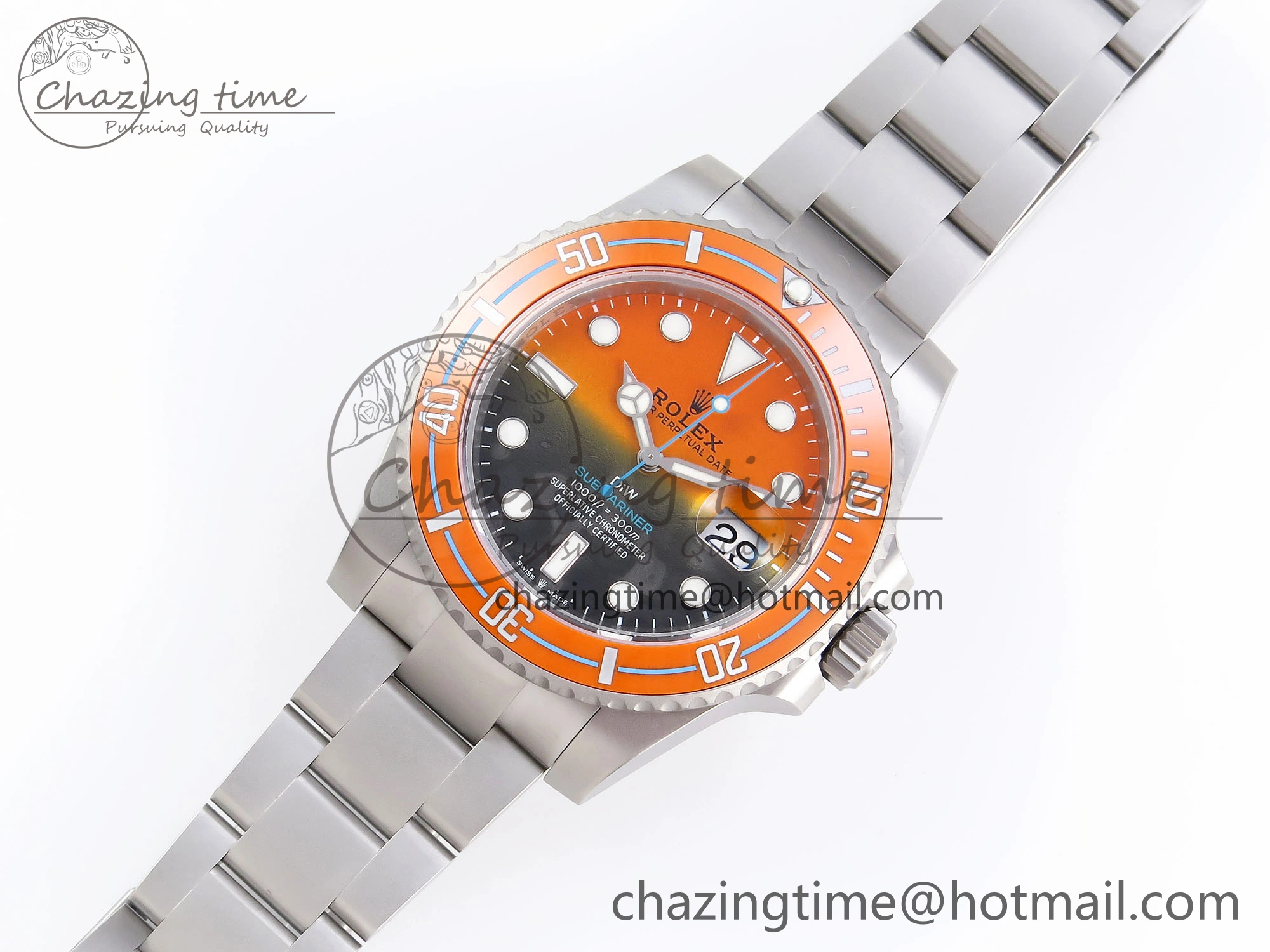 SUBMARINER DIW SANDBLASTED VSF 1:1 BEST EDITION ORANGE CERAMIC BEZEL ORANGE BLACK DIAL ON SS BRACELET VS3135
