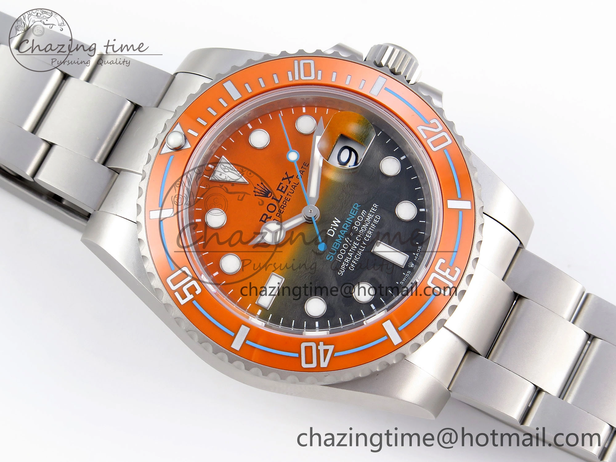 SUBMARINER DIW SANDBLASTED VSF 1:1 BEST EDITION ORANGE CERAMIC BEZEL ORANGE BLACK DIAL ON SS BRACELET VS3135