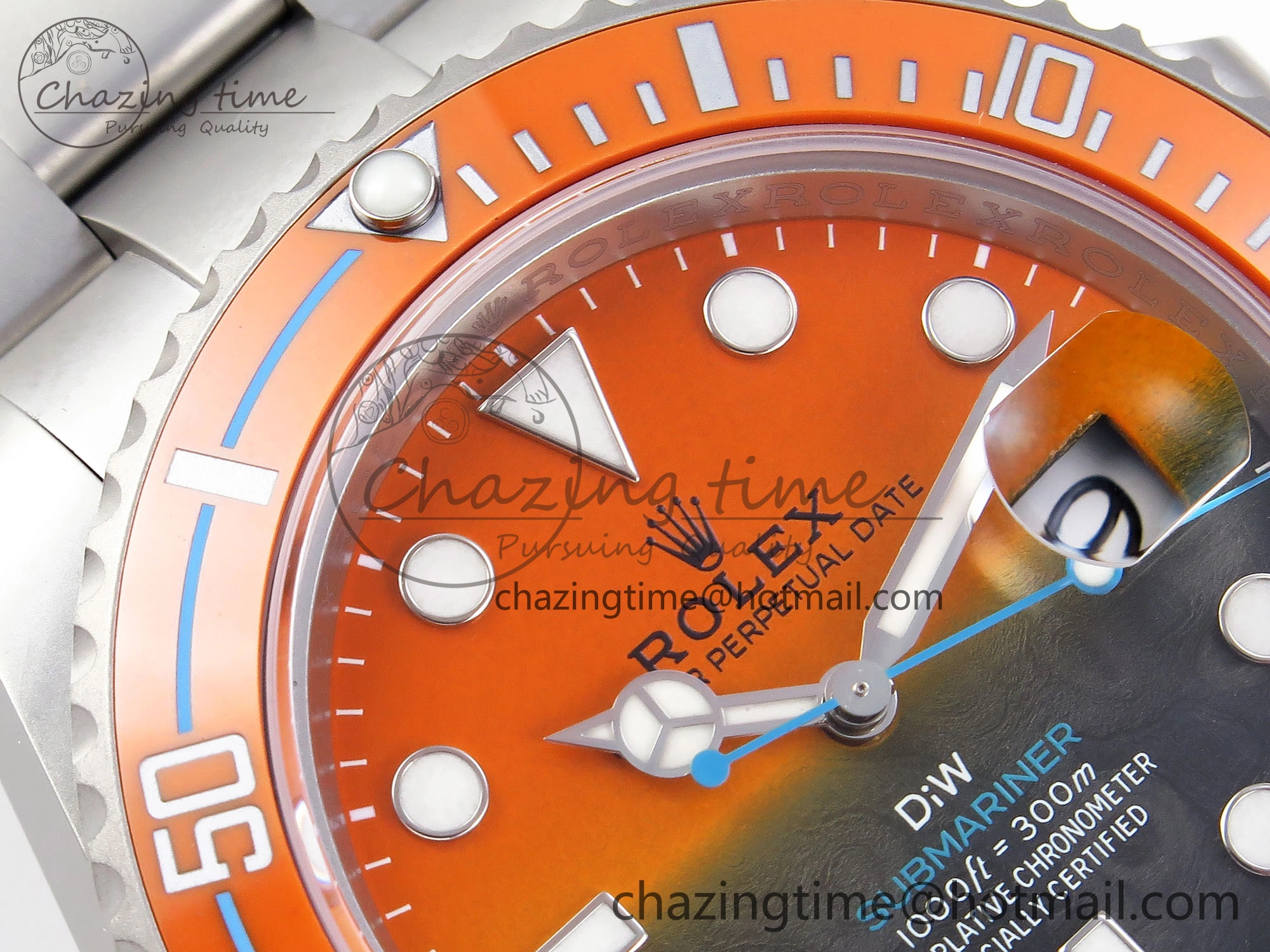 SUBMARINER DIW SANDBLASTED VSF 1:1 BEST EDITION ORANGE CERAMIC BEZEL ORANGE BLACK DIAL ON SS BRACELET VS3135