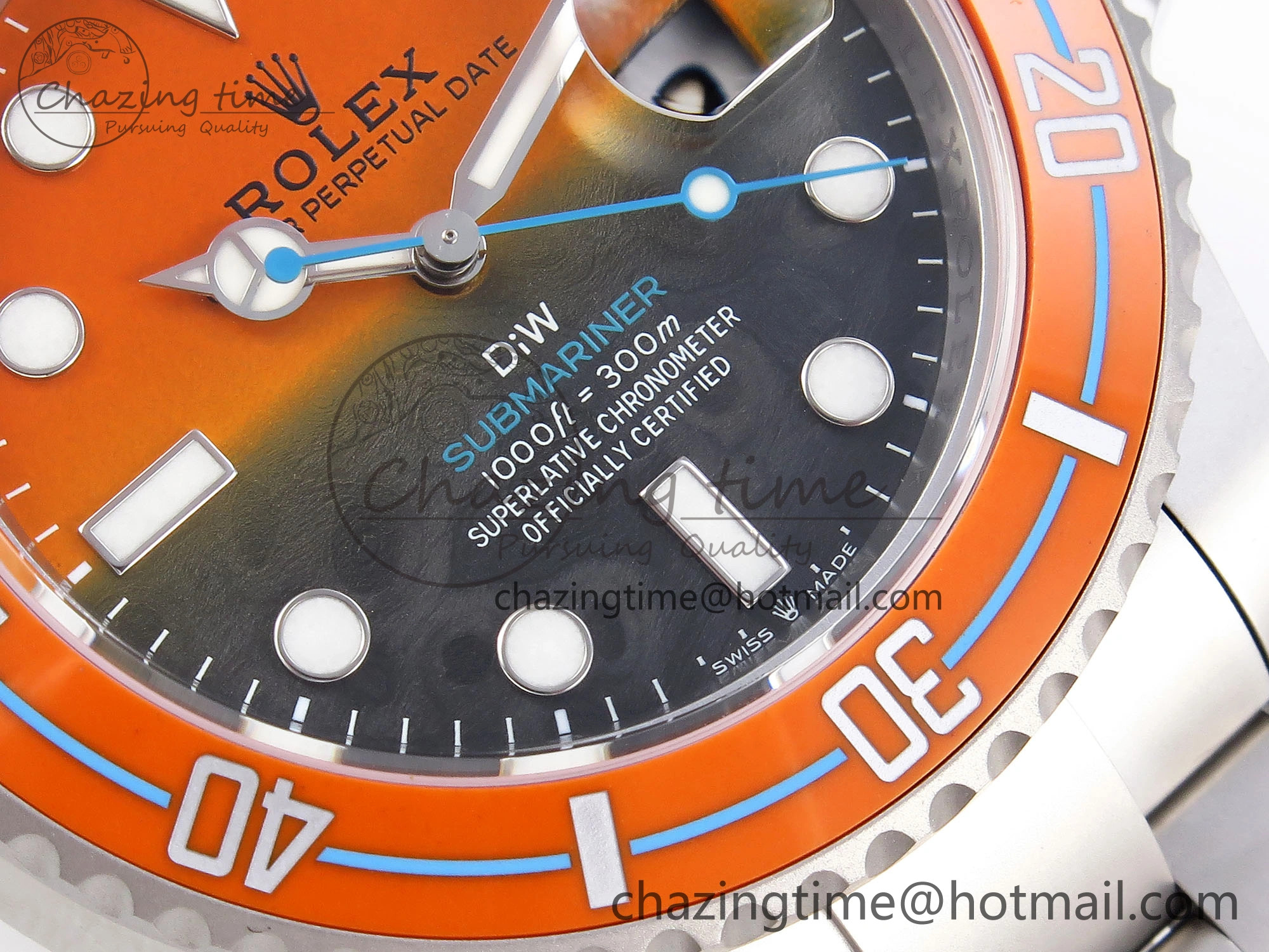 SUBMARINER DIW SANDBLASTED VSF 1:1 BEST EDITION ORANGE CERAMIC BEZEL ORANGE BLACK DIAL ON SS BRACELET VS3135