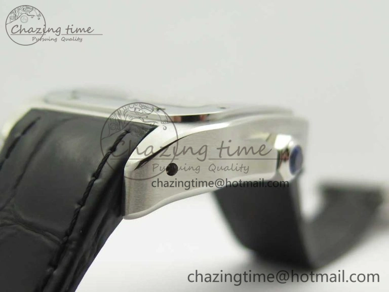 Santos 100 33mm RXW 1:1 Best Edition Ladies SS White Dial on Black Leather Strap SEIKO NH05A