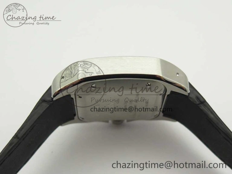 Santos 100 33mm RXW 1:1 Best Edition Ladies SS White Dial on Black Leather Strap SEIKO NH05A