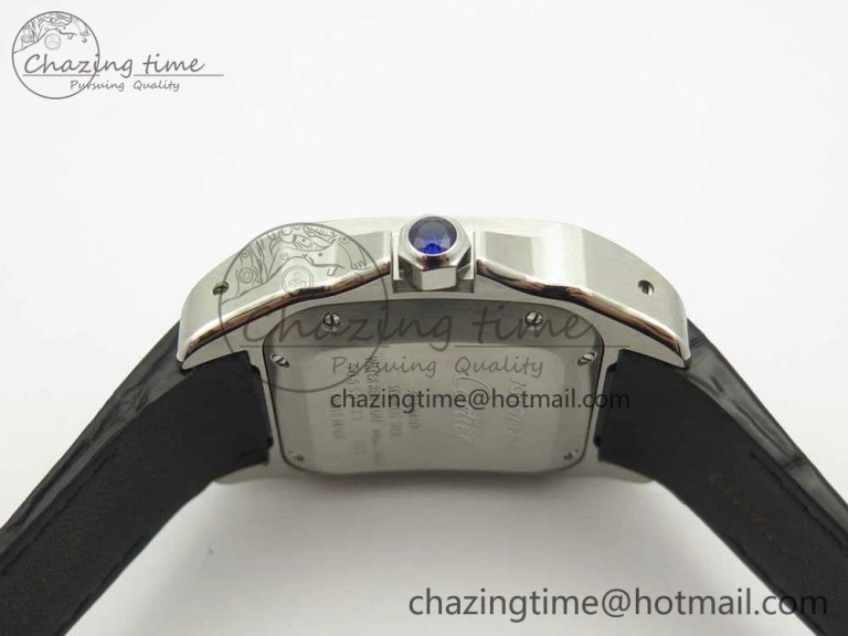 Santos 100 33mm RXW 1:1 Best Edition Ladies SS White Dial on Black Leather Strap SEIKO NH05A