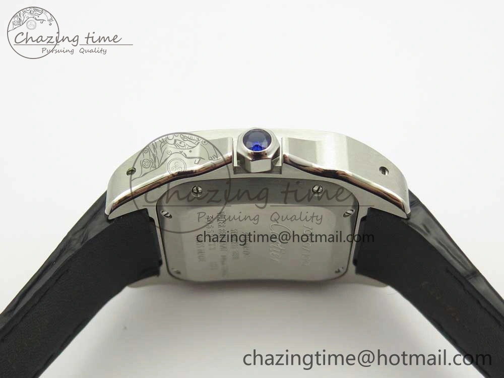 Santos 100 33mm RXW 1:1 Best Edition Ladies SS White Dial on Black Leather Strap SEIKO NH05A