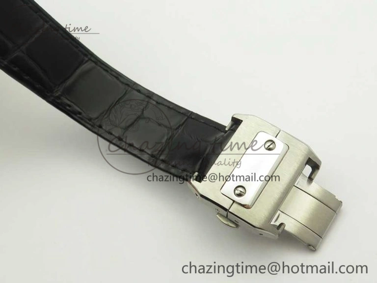 Santos 100 33mm RXW 1:1 Best Edition Ladies SS White Dial on Black Leather Strap SEIKO NH05A