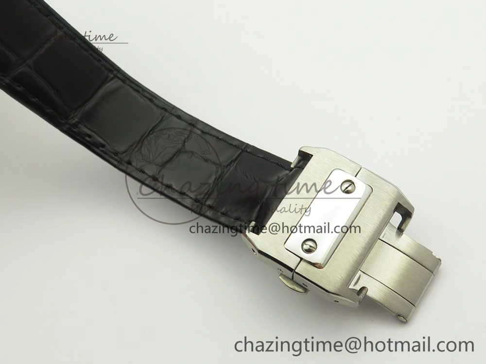 Santos 100 33mm RXW 1:1 Best Edition Ladies SS White Dial on Black Leather Strap SEIKO NH05A