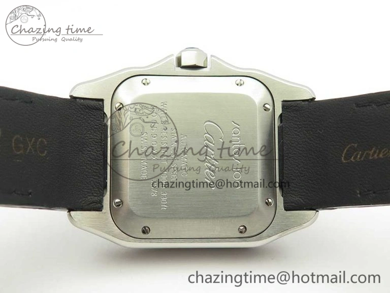 Santos 100 33mm RXW 1:1 Best Edition Ladies SS White Dial on Black Leather Strap SEIKO NH05A