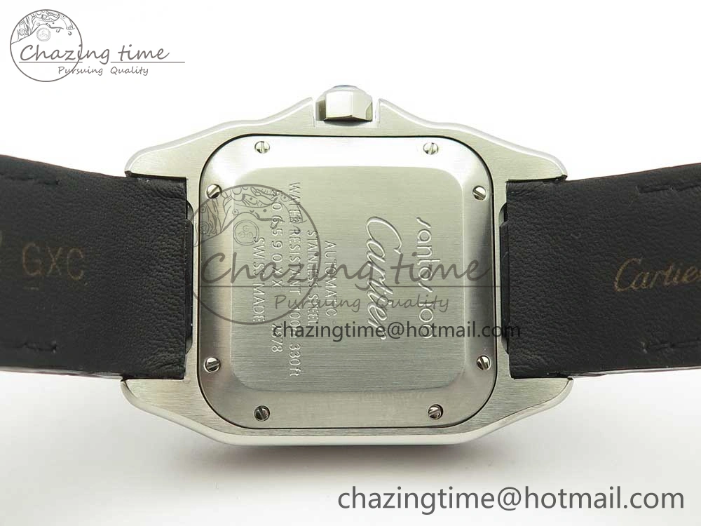 Santos 100 33mm RXW 1:1 Best Edition Ladies SS White Dial on Black Leather Strap SEIKO NH05A