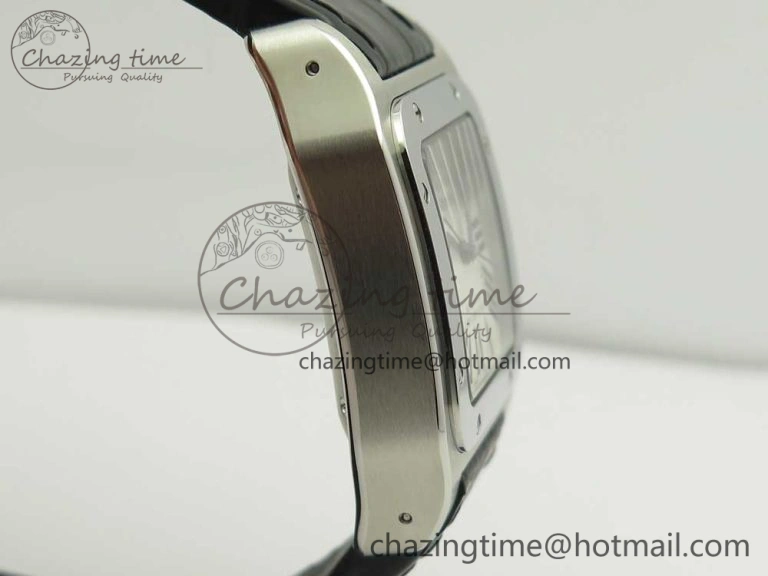 Santos 100 33mm RXW 1:1 Best Edition Ladies SS White Dial on Black Leather Strap SEIKO NH05A