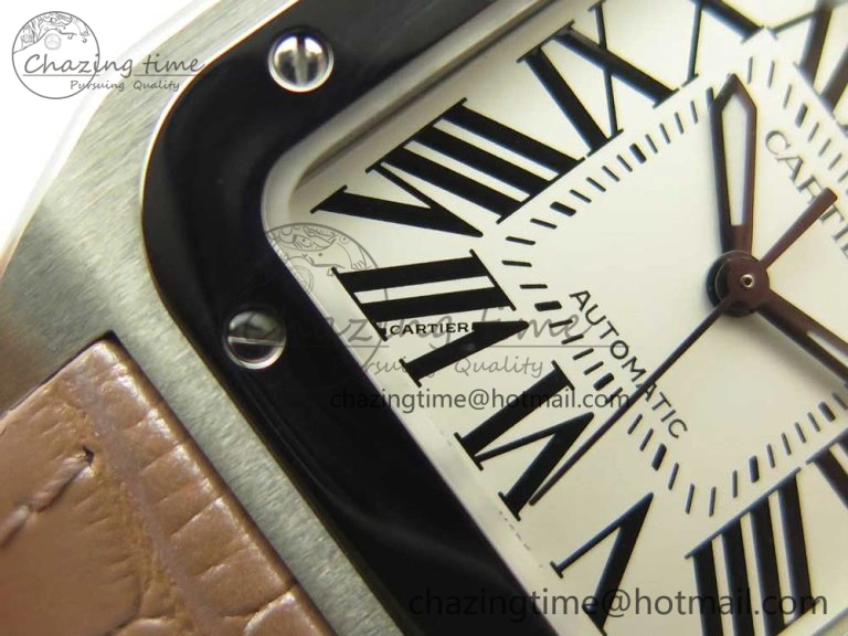 Santos 100 33mm RXW 1:1 Best Edition Ladies SS White Dial on Pink Leather Strap SEIKO NH05A