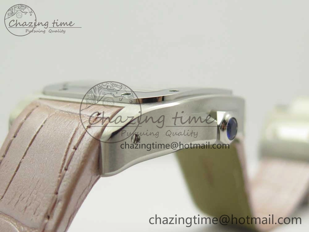 Santos 100 33mm RXW 1:1 Best Edition Ladies SS White Dial on Pink Leather Strap SEIKO NH05A