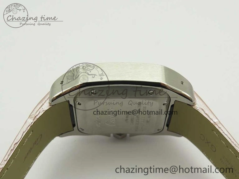Santos 100 33mm RXW 1:1 Best Edition Ladies SS White Dial on Pink Leather Strap SEIKO NH05A