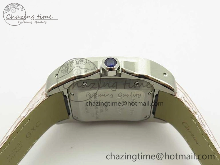 Santos 100 33mm RXW 1:1 Best Edition Ladies SS White Dial on Pink Leather Strap SEIKO NH05A