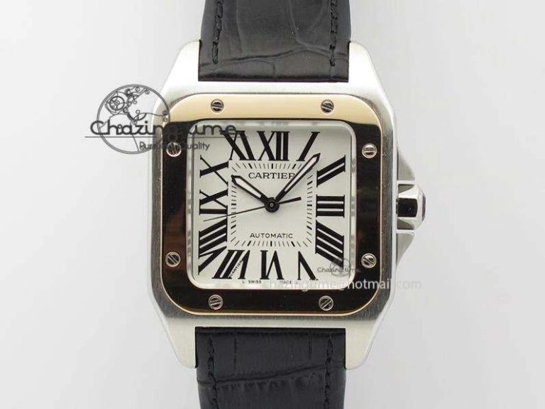 Santos 100 33mm V6F Best Edition Ladies SS White Dial On Black Leather Strap SEIKO NH05A