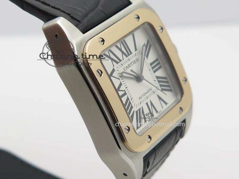 Santos 100 33mm V6F Best Edition Ladies SS White Dial On Black Leather Strap SEIKO NH05A