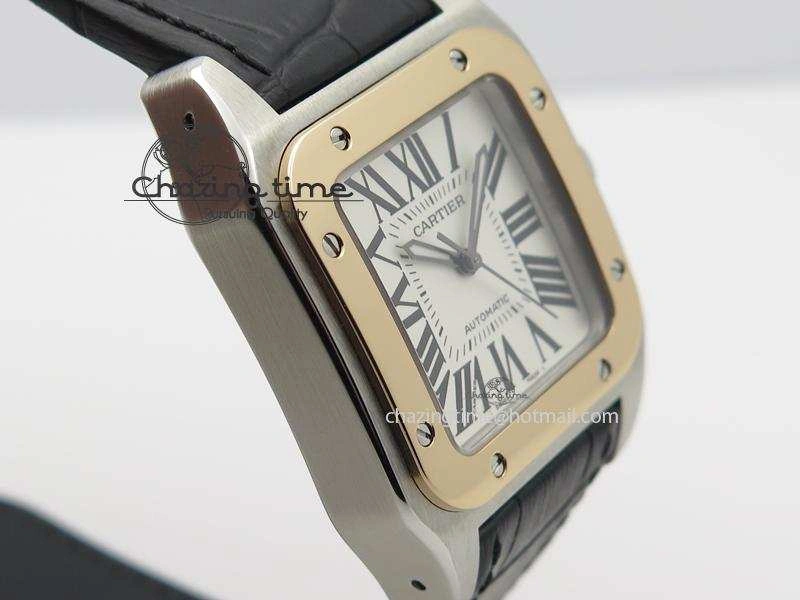 Santos 100 33mm V6F Best Edition Ladies SS White Dial On Black Leather Strap SEIKO NH05A