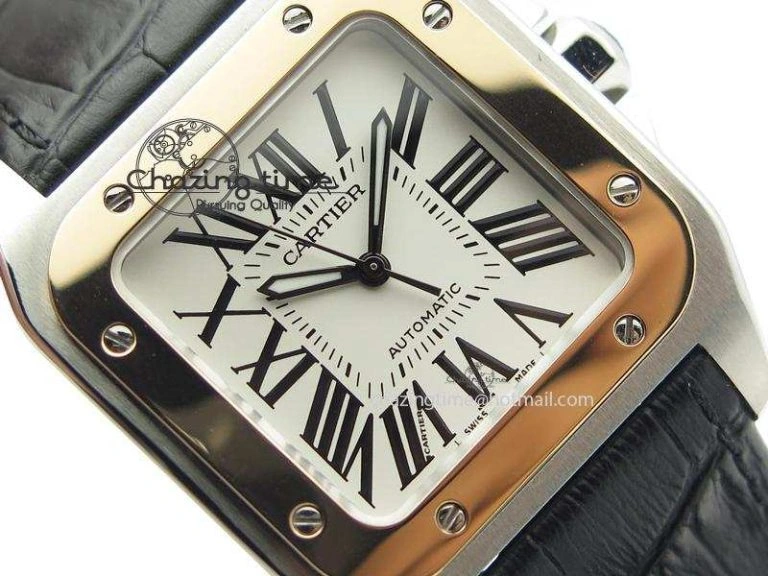 Santos 100 33mm V6F Best Edition Ladies SS White Dial On Black Leather Strap SEIKO NH05A