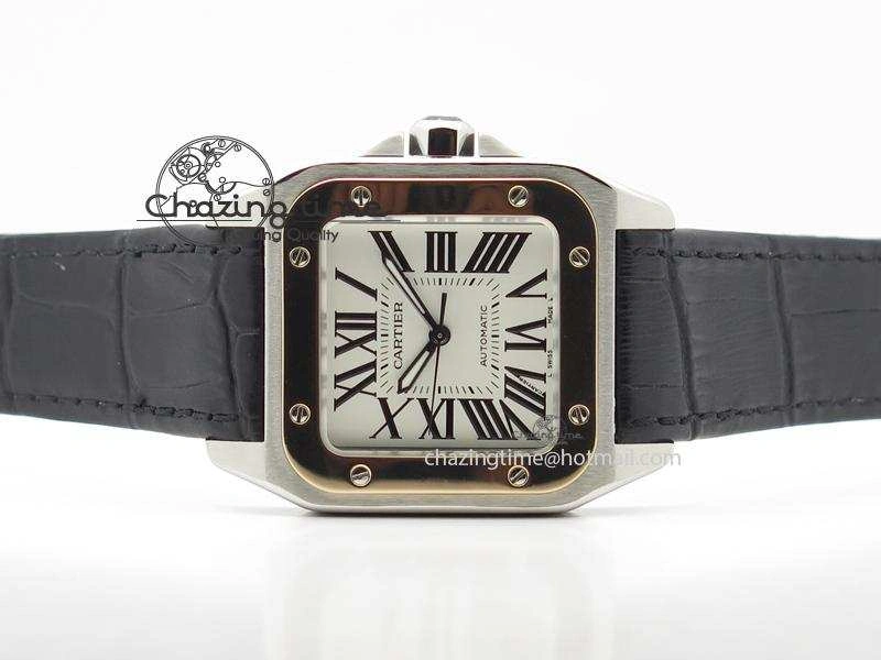 Santos 100 33mm V6F Best Edition Ladies SS White Dial On Black Leather Strap SEIKO NH05A
