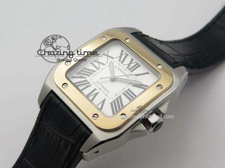 Santos 100 33mm V6F Best Edition Ladies SS White Dial On Black Leather Strap SEIKO NH05A