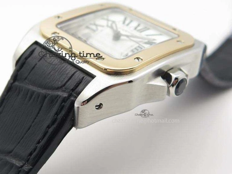 Santos 100 33mm V6F Best Edition Ladies SS White Dial On Black Leather Strap SEIKO NH05A