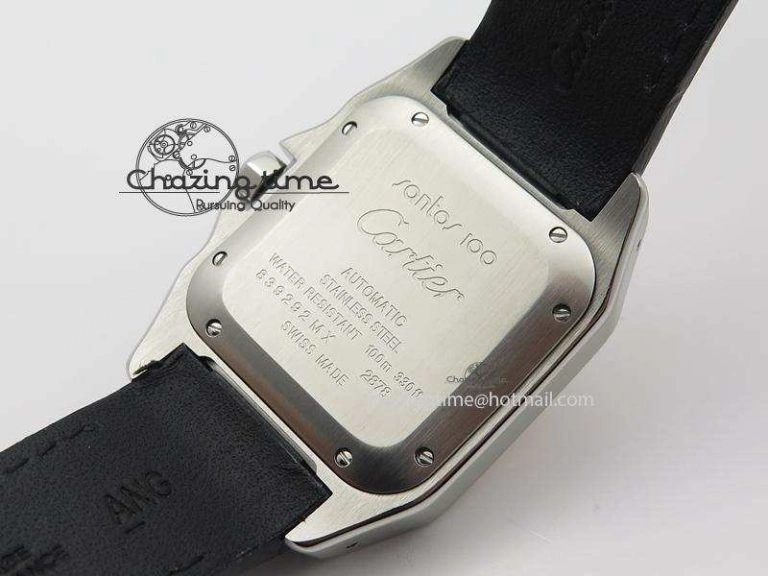 Santos 100 33mm V6F Best Edition Ladies SS White Dial On Black Leather Strap SEIKO NH05A