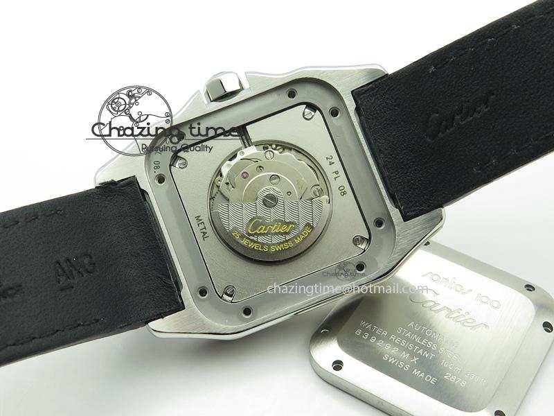 Santos 100 33mm V6F Best Edition Ladies SS White Dial On Black Leather Strap SEIKO NH05A