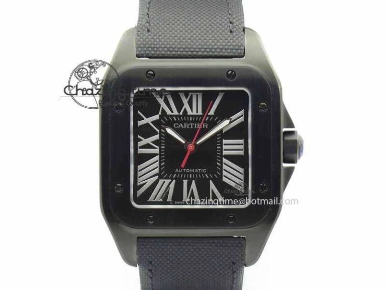 Santos 100 38mm DLC Best Edition Black Dial On Nylon Strap A2824