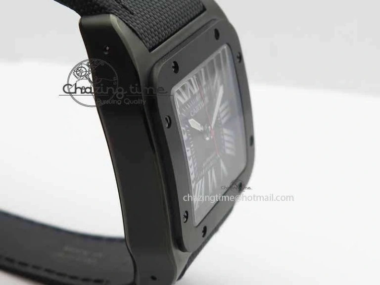 Santos 100 38mm DLC Best Edition Black Dial On Nylon Strap A2824