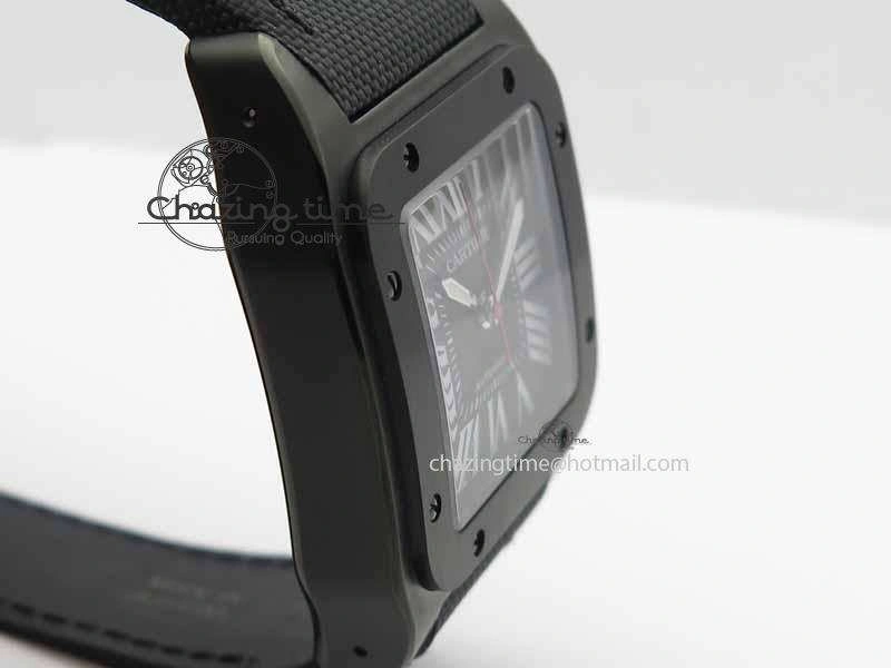 Santos 100 38mm DLC Best Edition Black Dial On Nylon Strap A2824