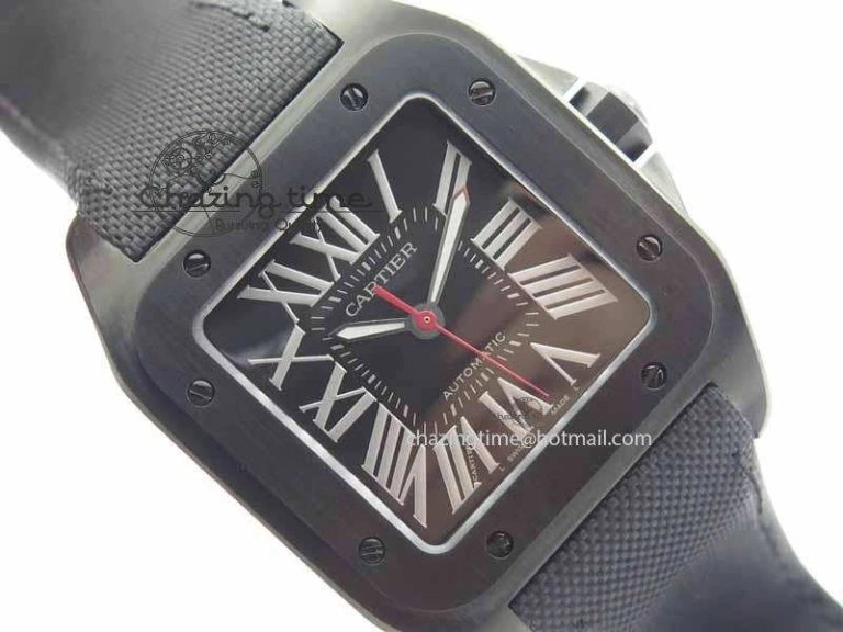 Santos 100 38mm DLC Best Edition Black Dial On Nylon Strap A2824